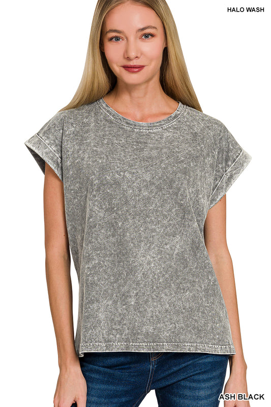 Ash Black Washed Cuff Sleeve Top