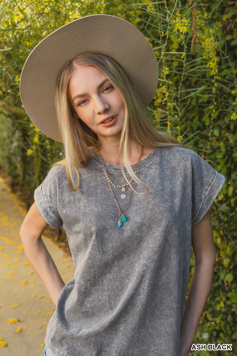 Ash Black Washed Cuff Sleeve Top