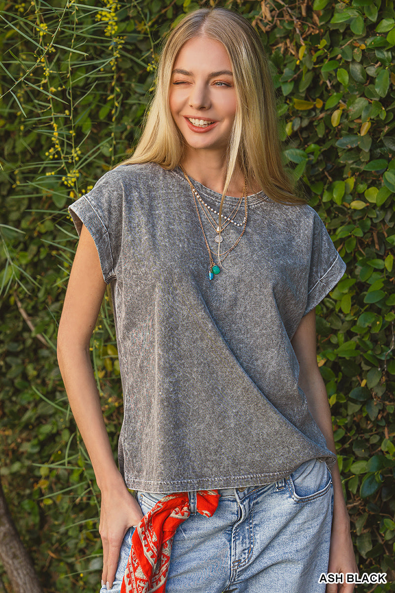 Ash Black Washed Cuff Sleeve Top