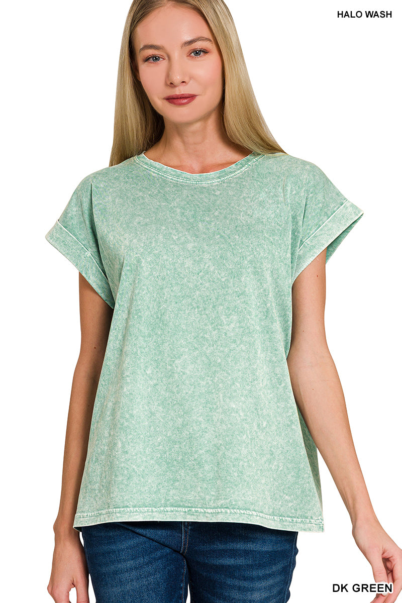 Green Washed Cuff Sleeve Top