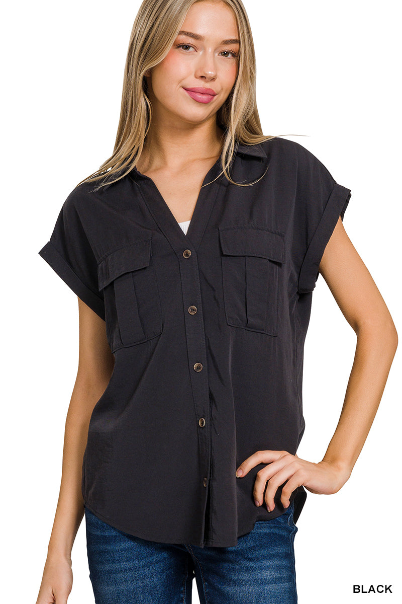 Sale - Black Collared Button Up Top