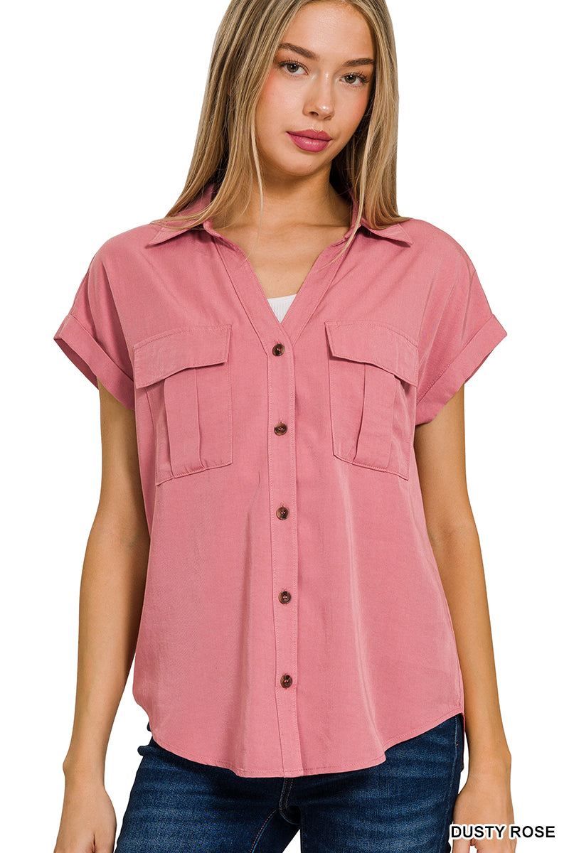 Sale - Dusty Rose Collared Button Up Top