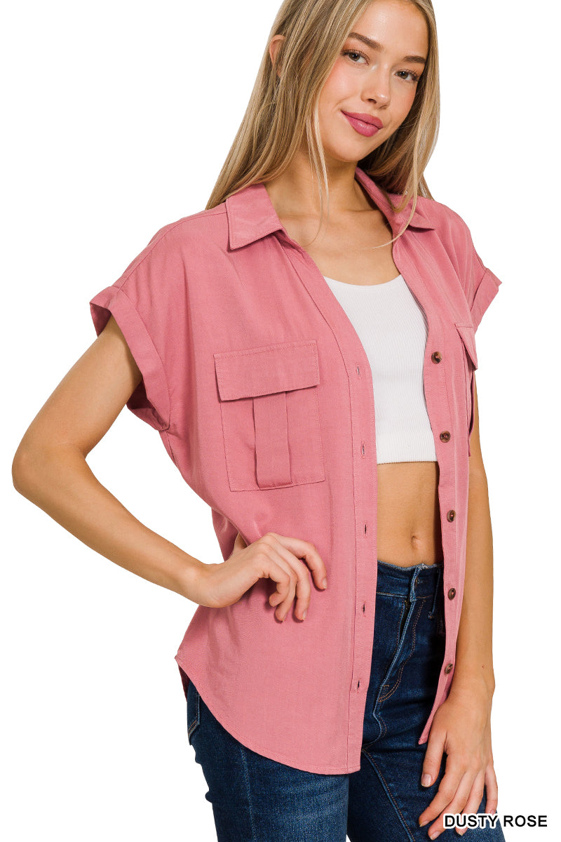 Sale - Dusty Rose Collared Button Up Top