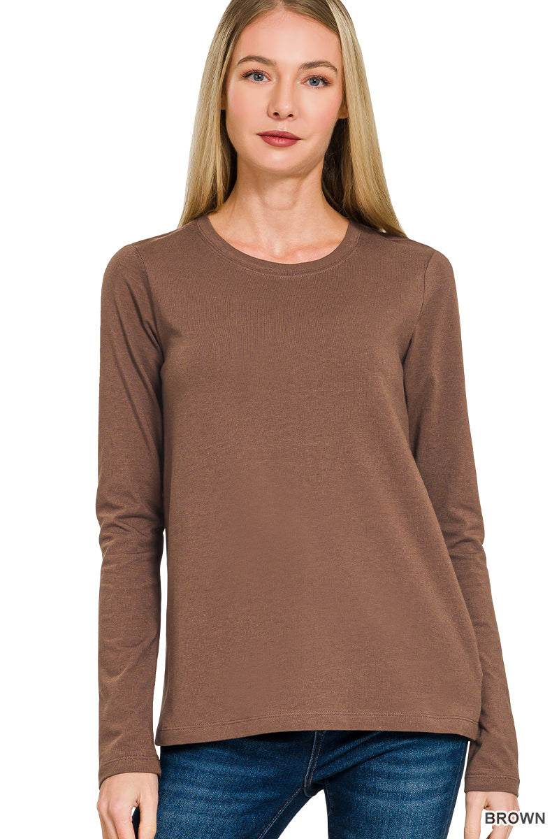 Brown Basic Long Sleeve Top