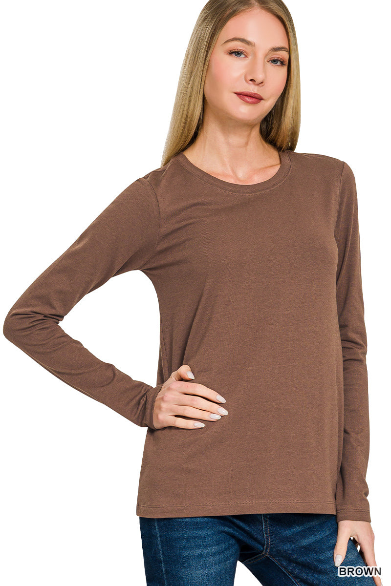 Brown Basic Long Sleeve Top