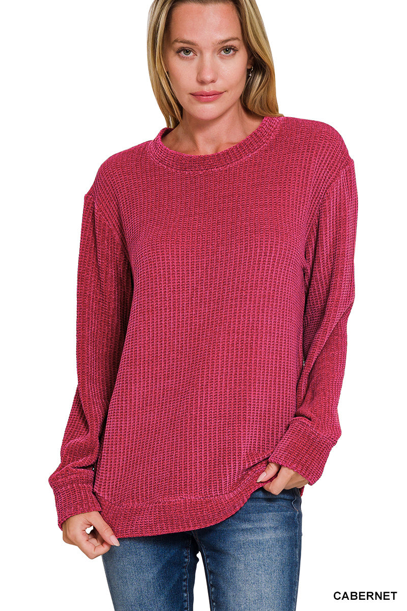 Cabernet Chenille Waffle Round Neck Sweater