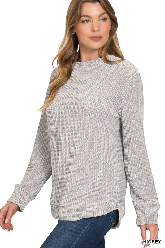 Heather Grey Chenille Waffle Round Neck Sweater