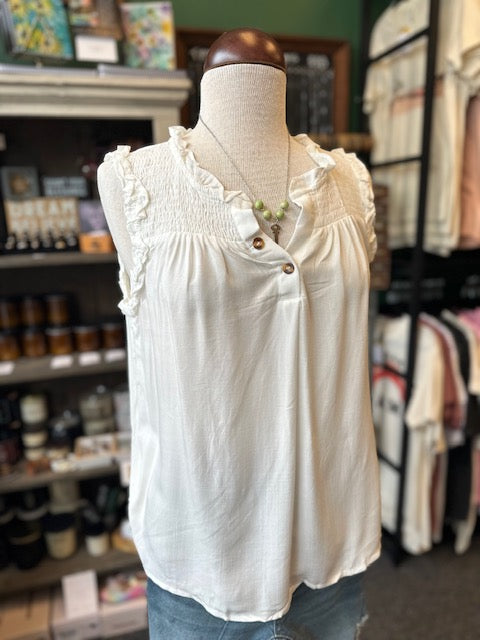 White Frilly Detail Tank Top