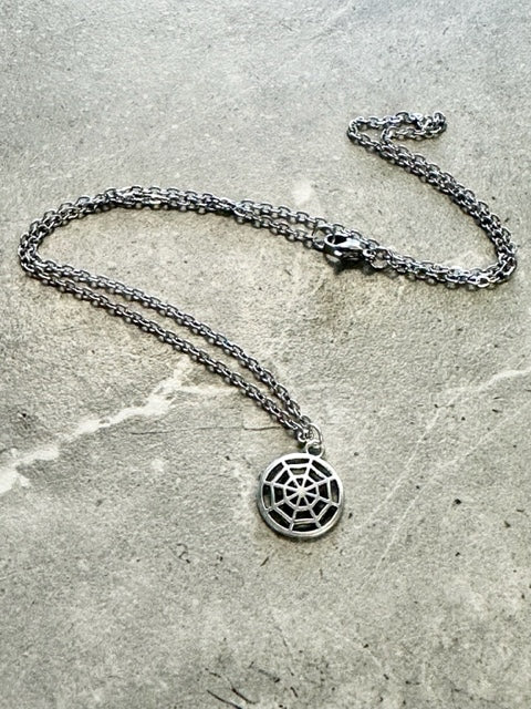 Silver Spider Web Charm Necklace