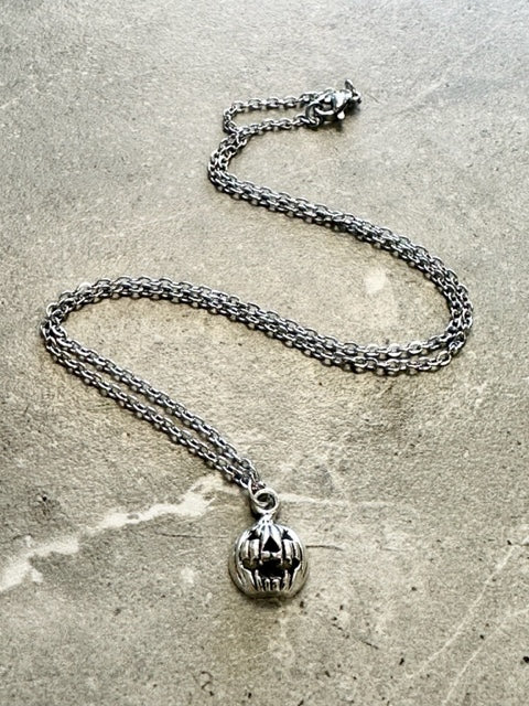 Silver Jack O Lantern Charm Necklace