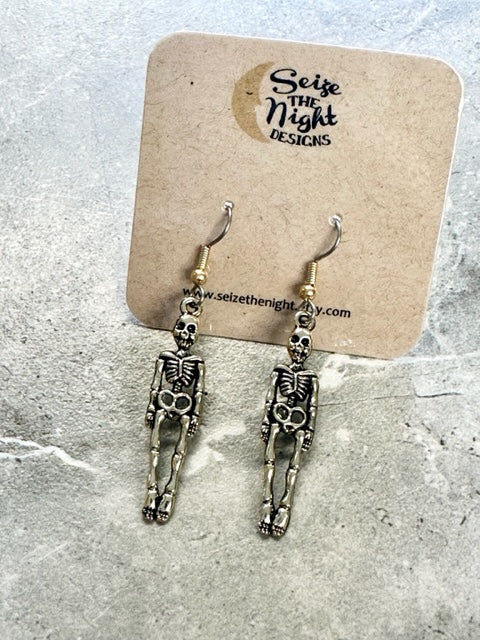 Antiqued Brass Skeleton Dangle Earrings