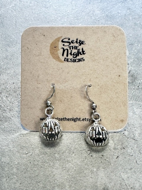 Silver Jack O Lantern Dangle Earrings