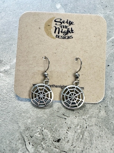 Silver Spider Web Dangle Earrings