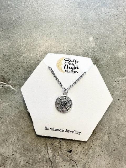 Silver Spider Web Charm Necklace