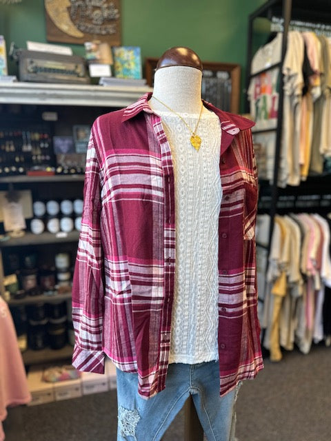 Maroon One Pocket Plaid Top