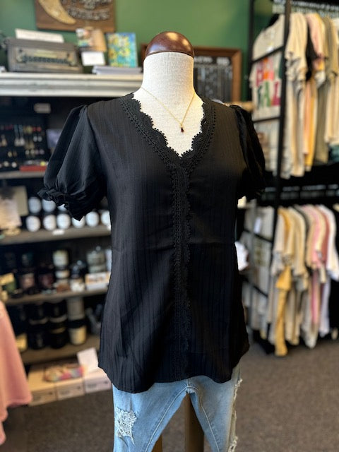 V-Neck Black Lace Top