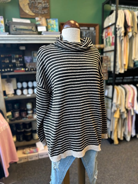 Stripe Cowl Neck Sweater