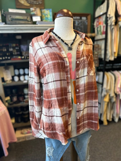 Rust One Pocket Plaid Top