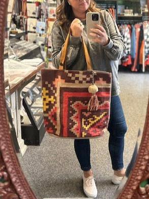 Brown & Multicolored Aztec Tote