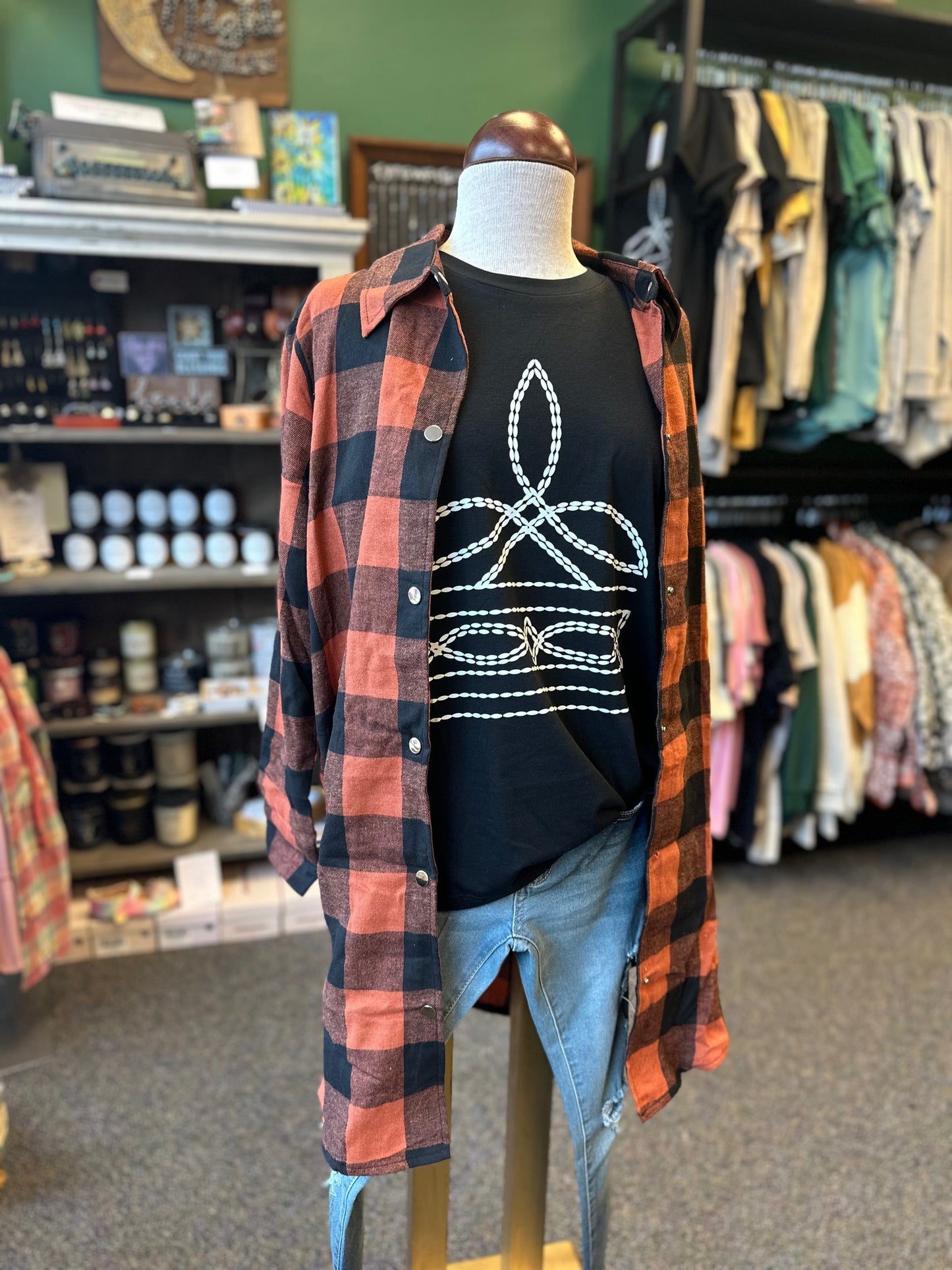 Brown & Black Plaid Mid-Length Long Sleeve Shirt