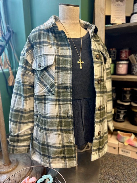 Olive Fleece Lined Plaid Flannel Jacket