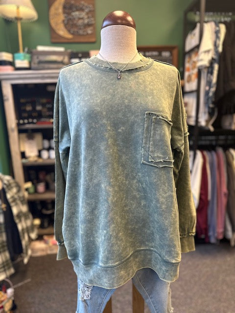 Ash Jade Distressed Pocket Sweatshirt