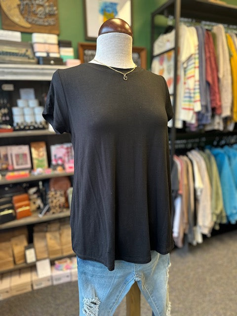 Black Round Hem Short Sleeve Top