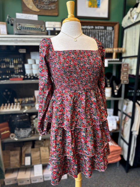 Long Sleeve Smocked Floral Dress