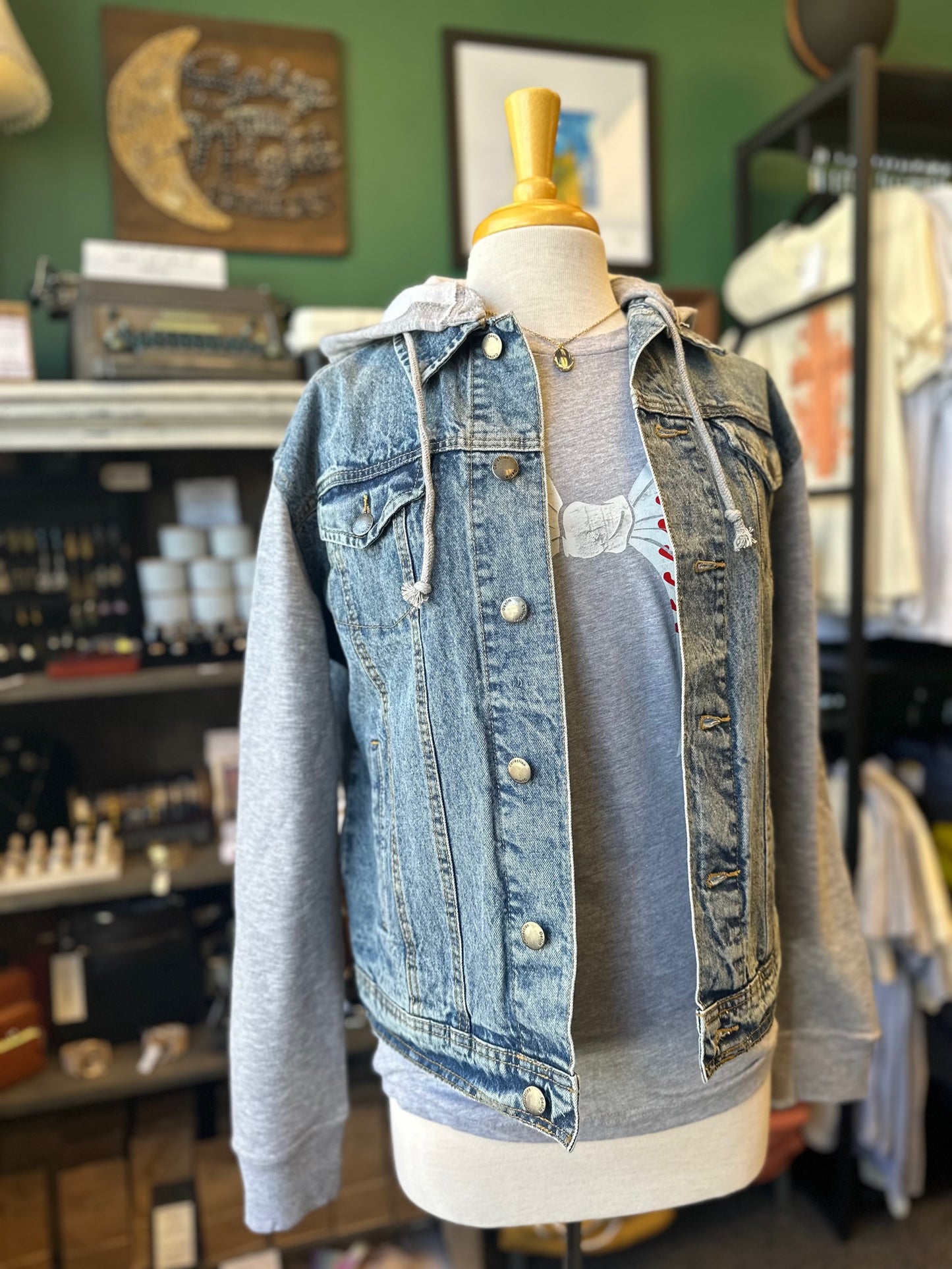 Women's Denim Hoodie Jacket - Medium Wash