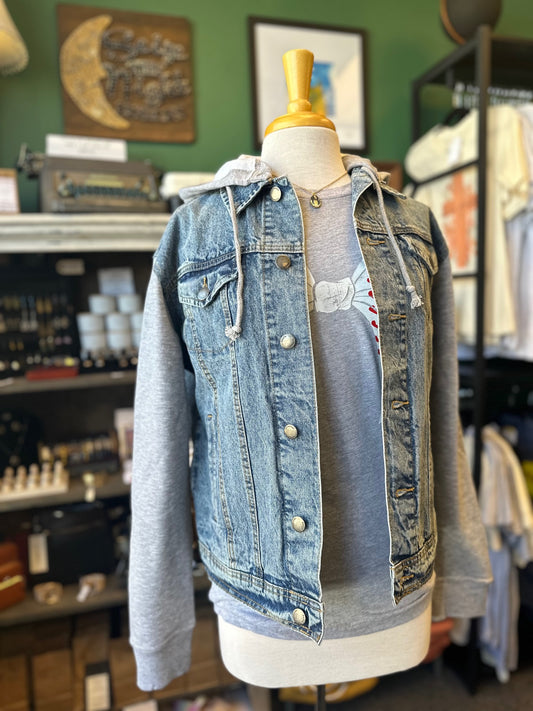 Women's Denim Hoodie Jacket - Medium Wash