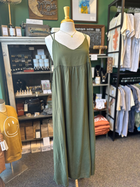 Olive Double Strap Tie Bag Long Dress