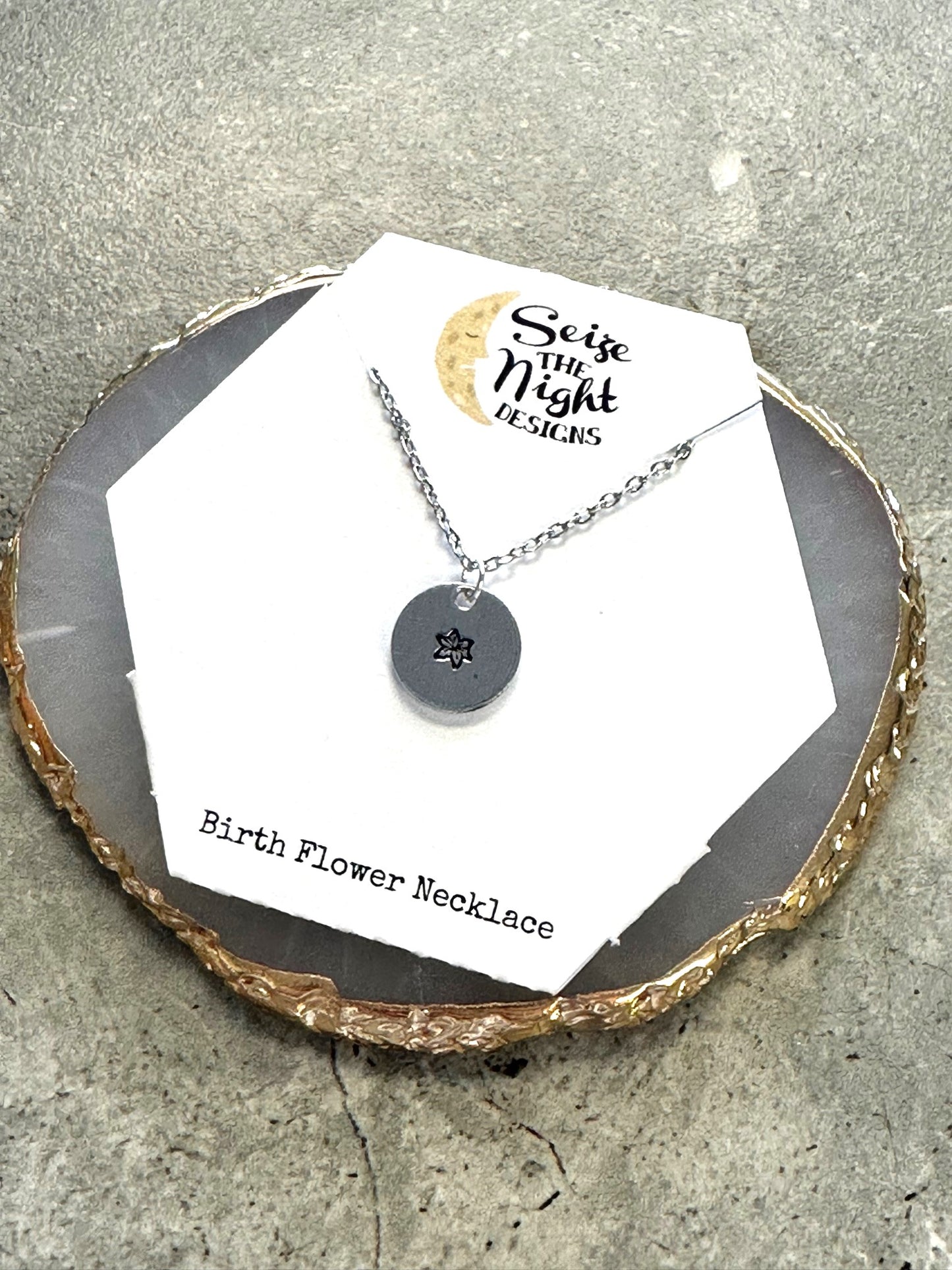 Birth Flower Hand Stamped Necklace