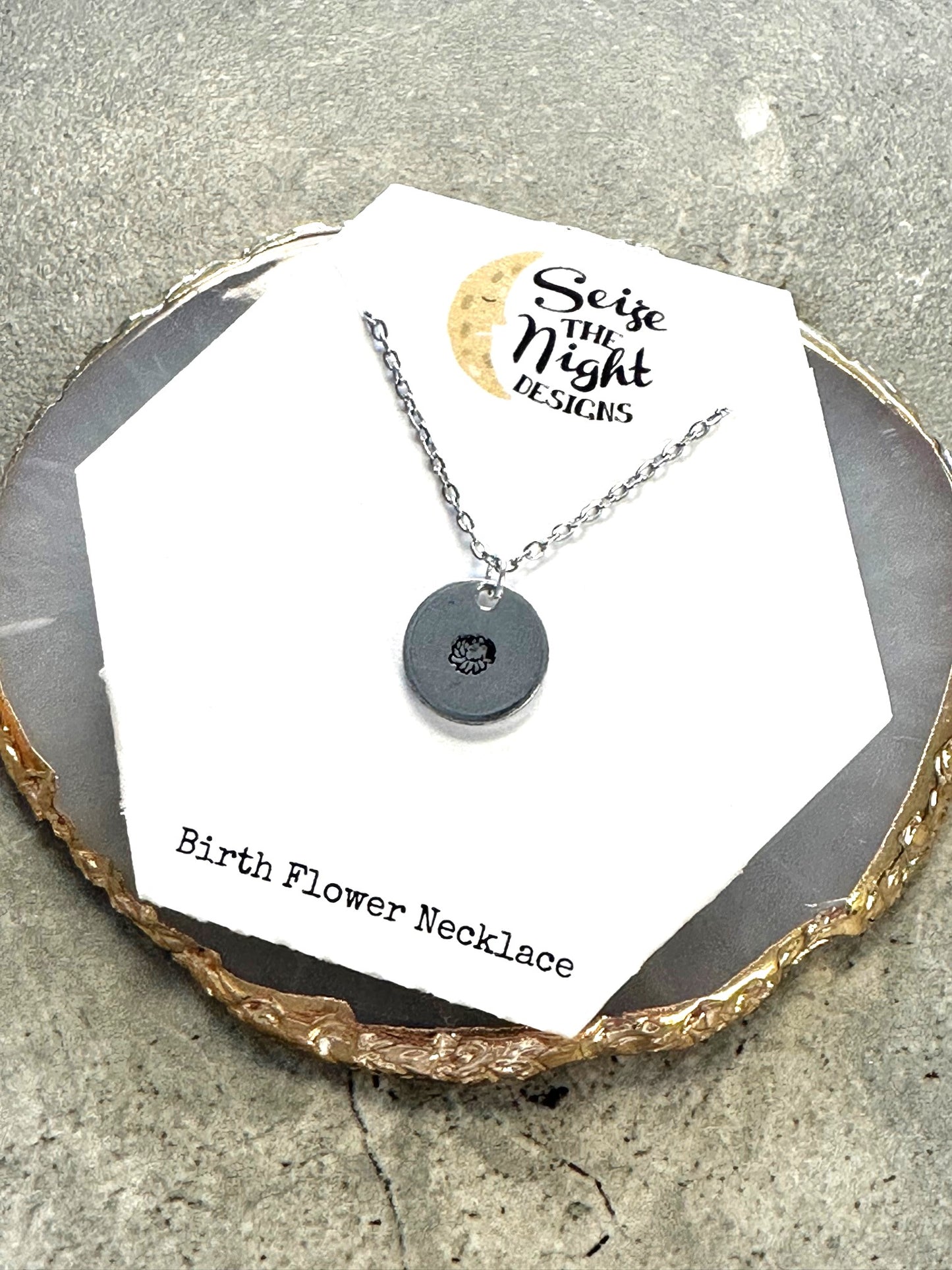 Birth Flower Hand Stamped Necklace