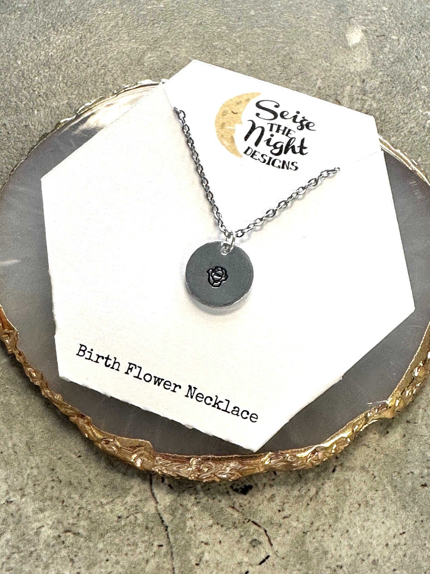 Birth Flower Hand Stamped Necklace