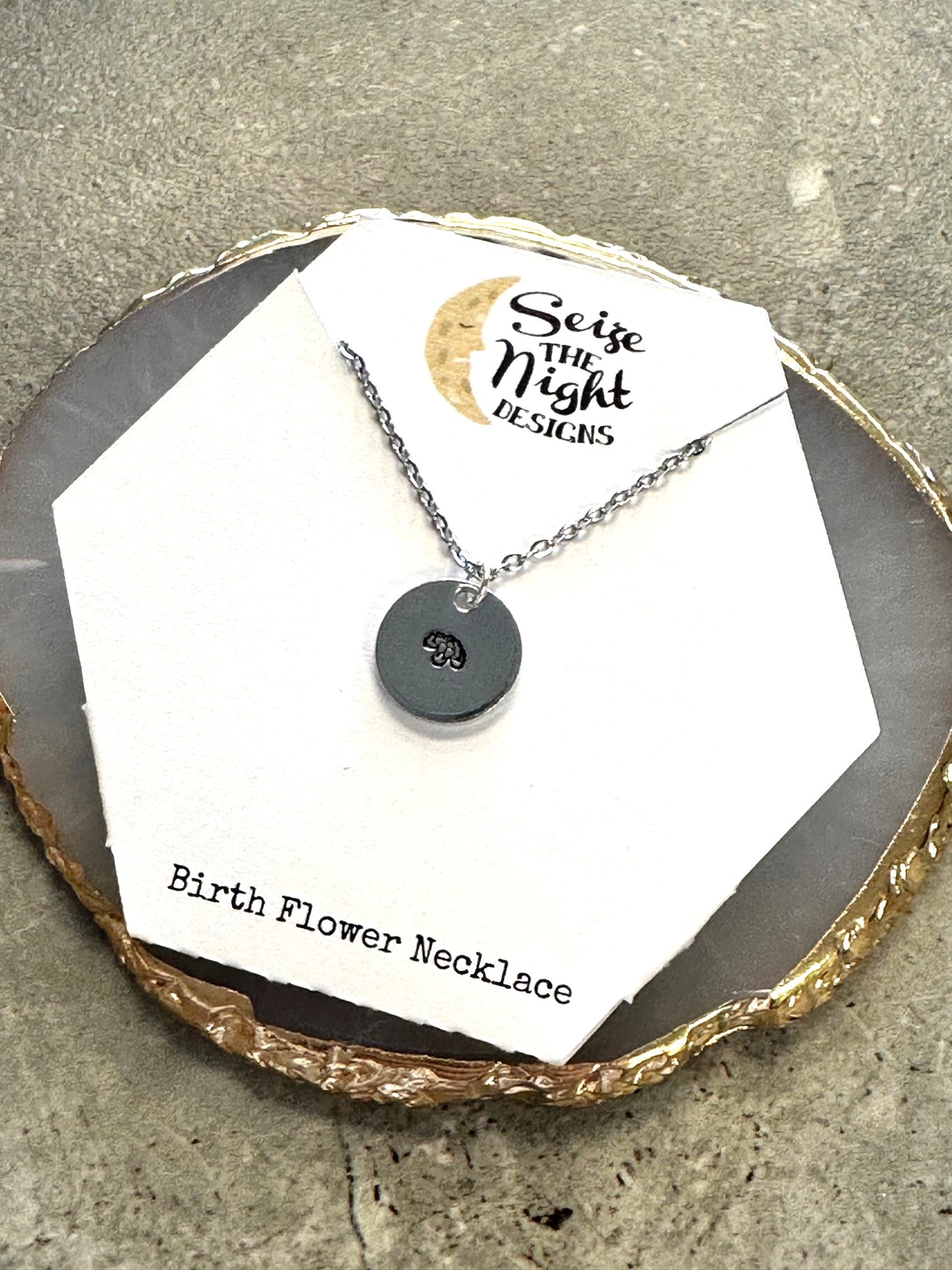 Birth Flower Hand Stamped Necklace