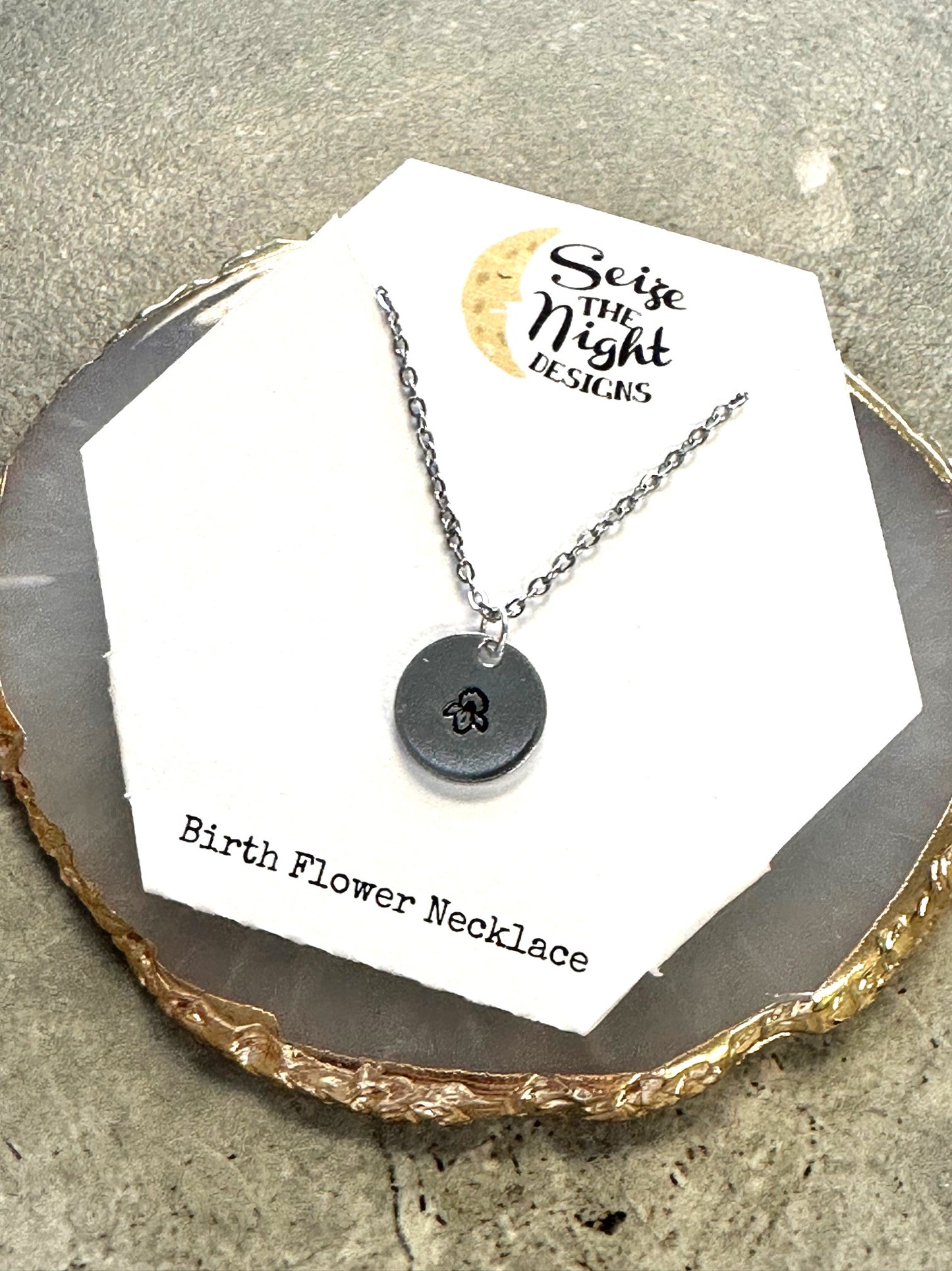 Birth Flower Hand Stamped Necklace