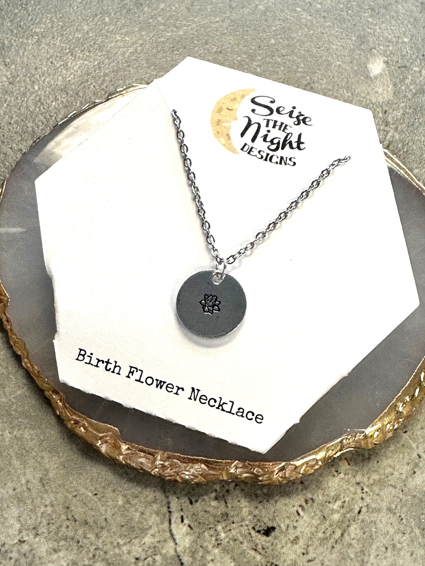 Birth Flower Hand Stamped Necklace