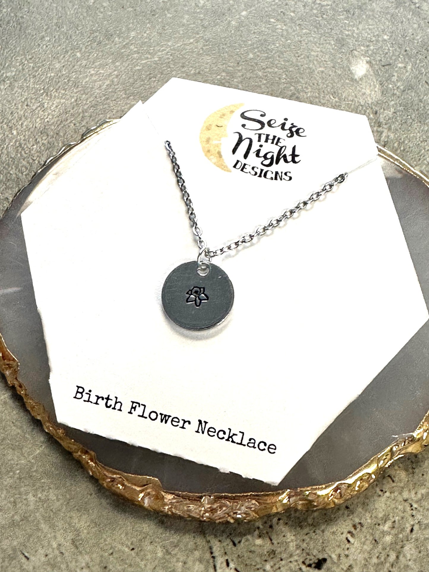 Birth Flower Hand Stamped Necklace