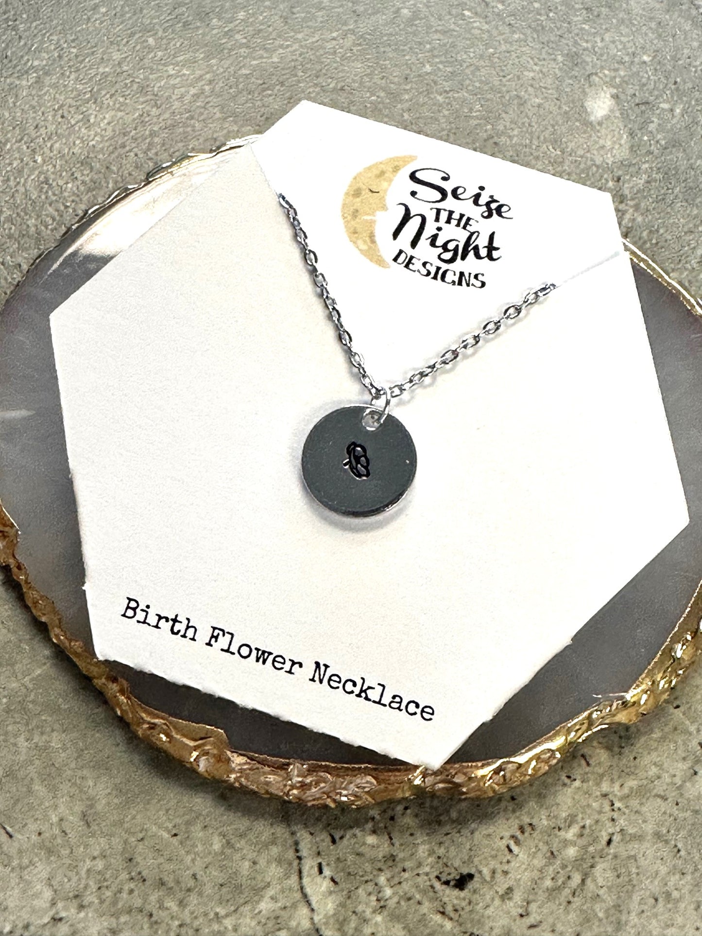 Birth Flower Hand Stamped Necklace