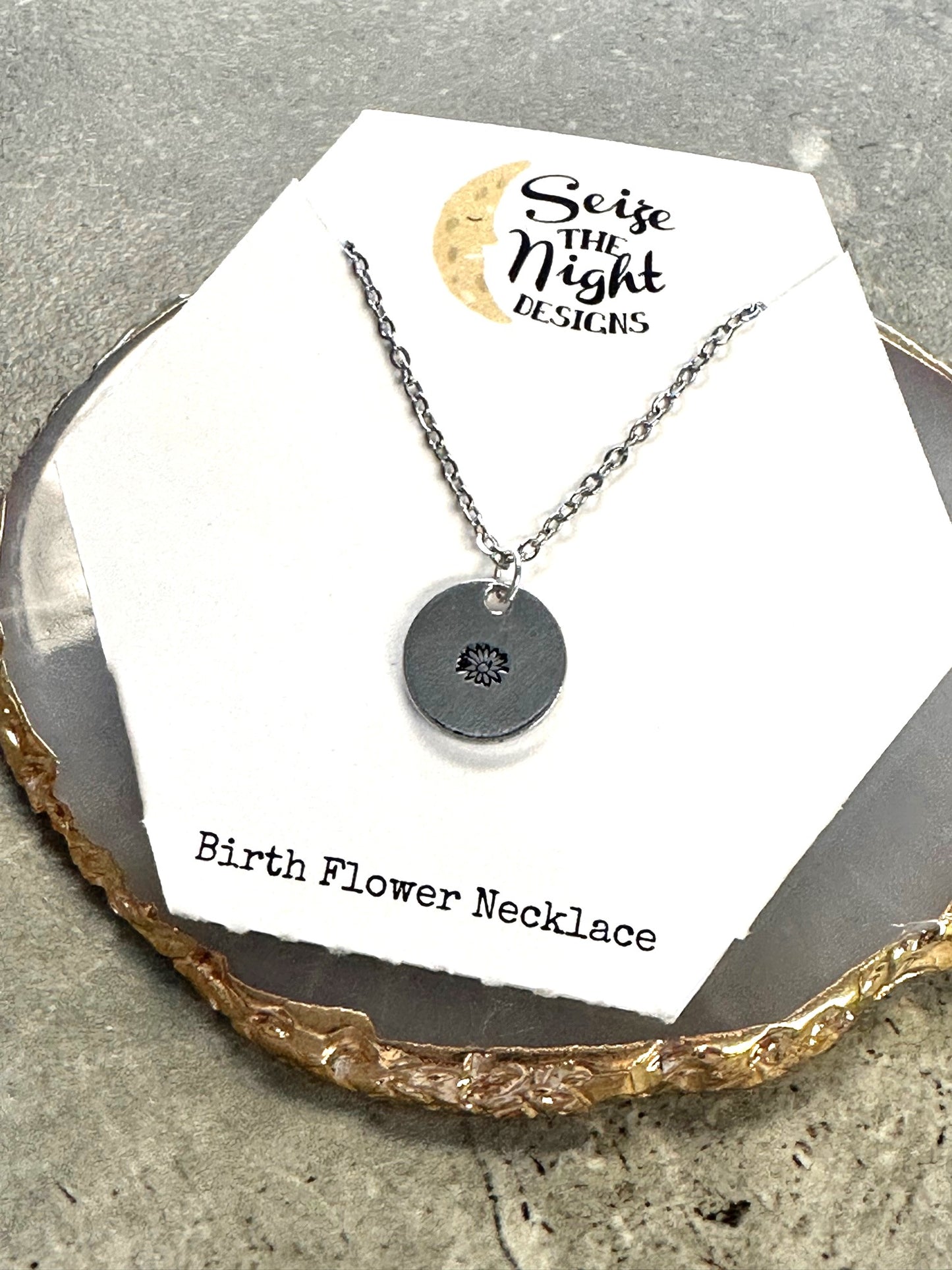 Birth Flower Hand Stamped Necklace