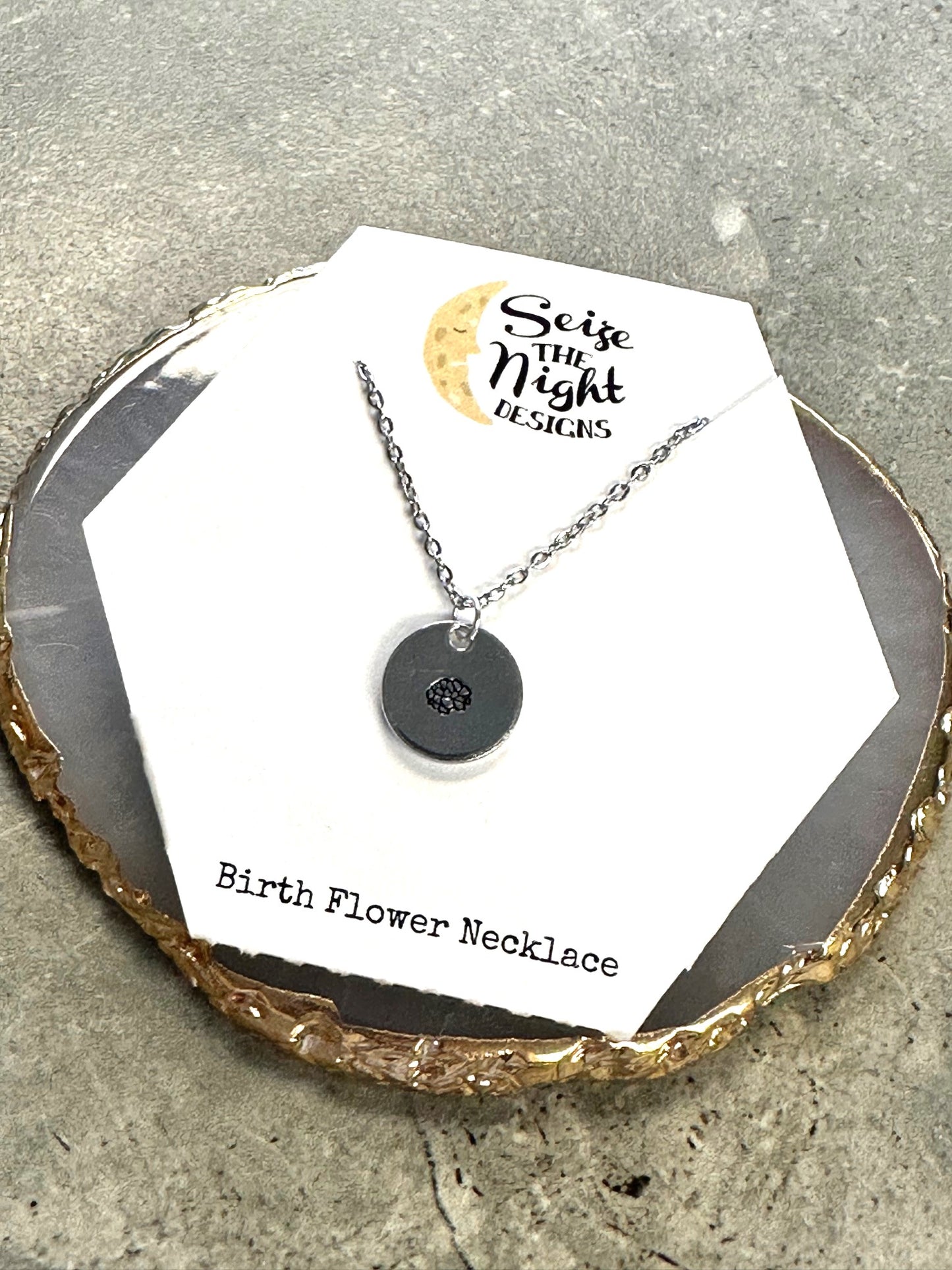 Birth Flower Hand Stamped Necklace