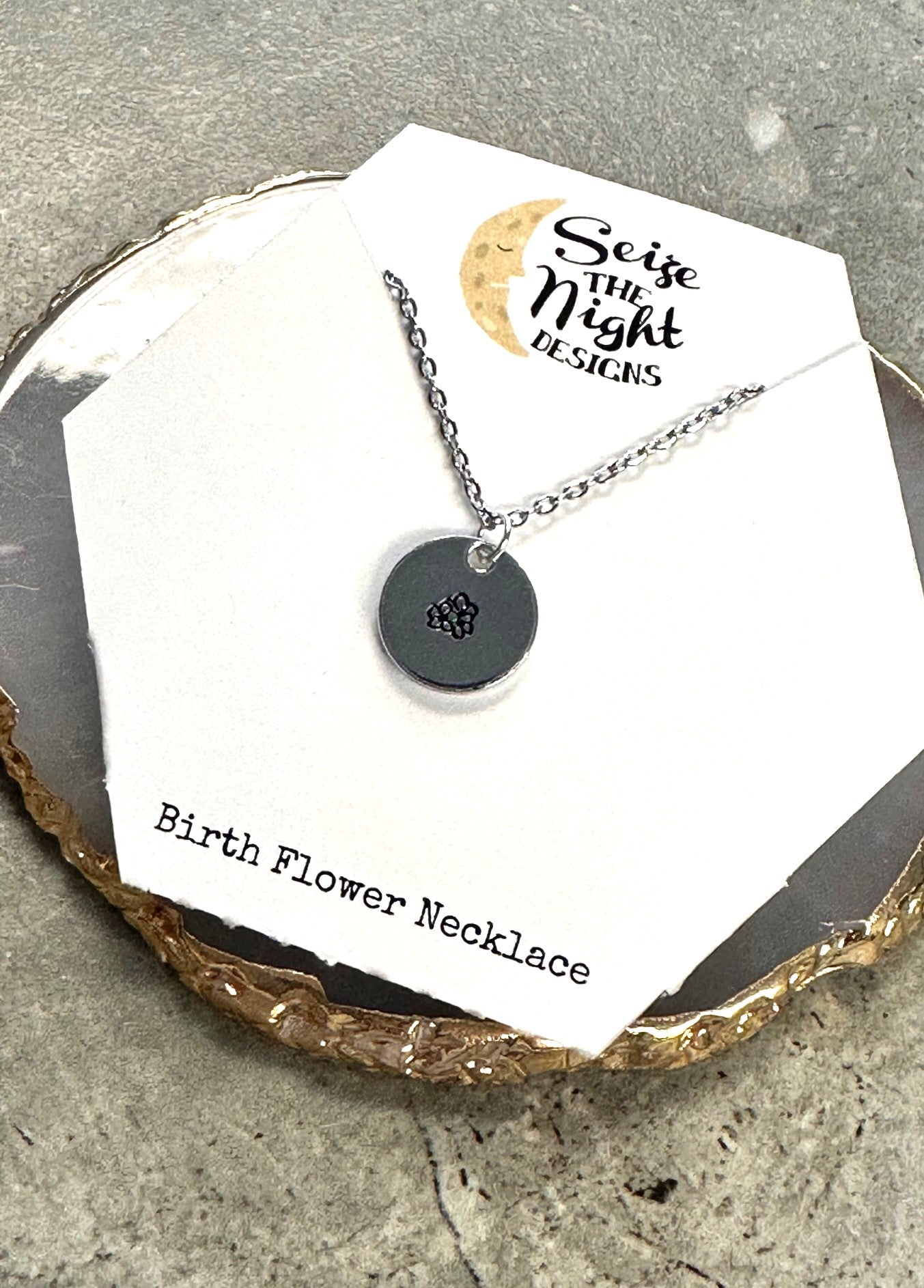 Birth Flower Hand Stamped Necklace