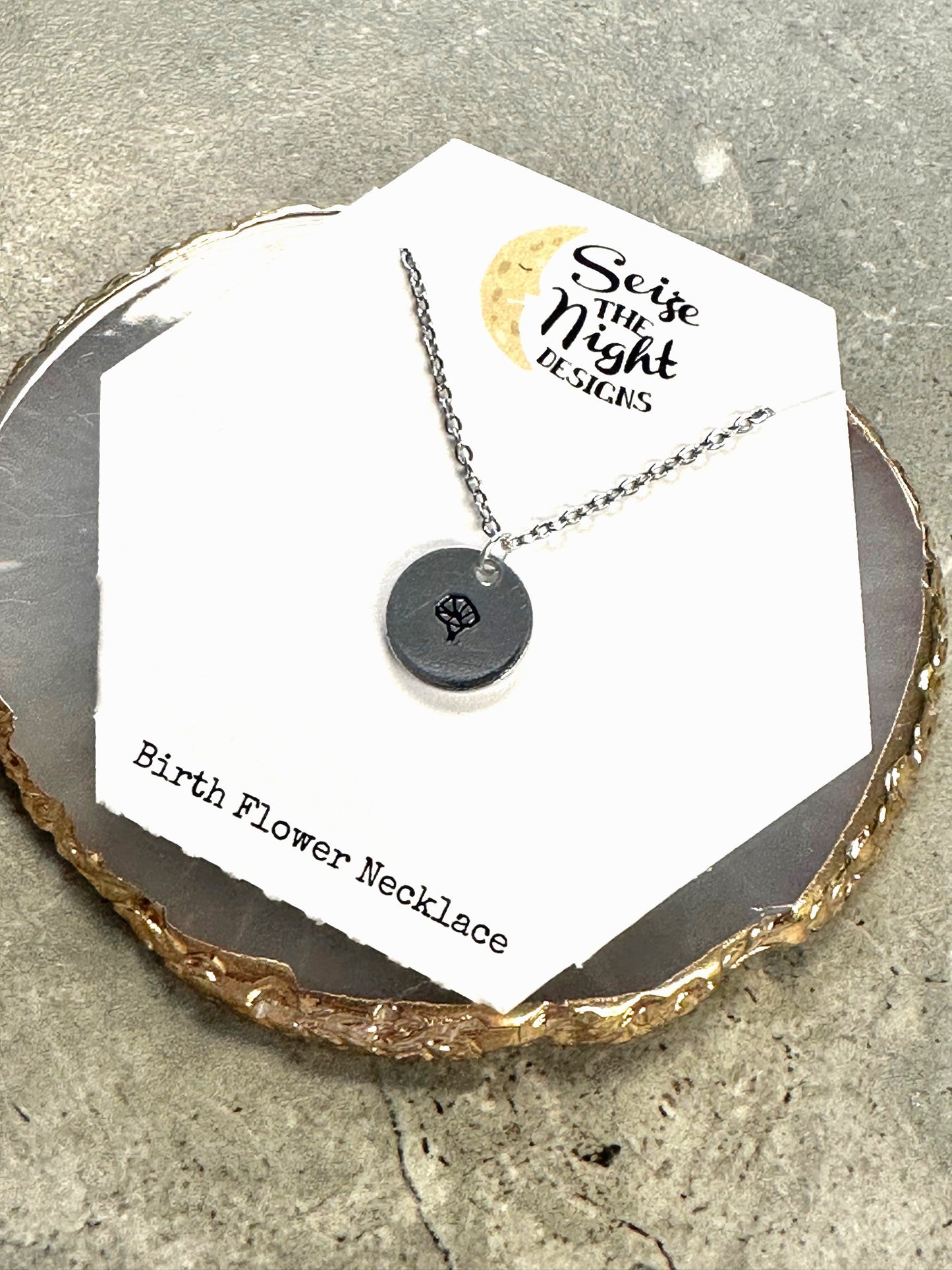 Birth Flower Hand Stamped Necklace