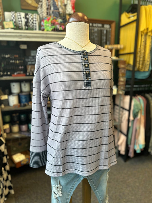 $10 Rack - Grey Stripe Long Sleeve Top