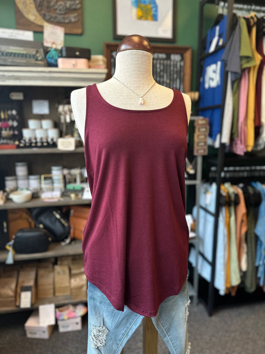 $10 Rack - Burgundy Sleeveless Round Neck Round Hem Tank Top