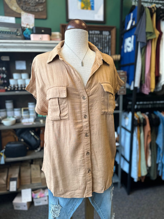 Sale - Dark Brush Washed Linen Button Down Shirt