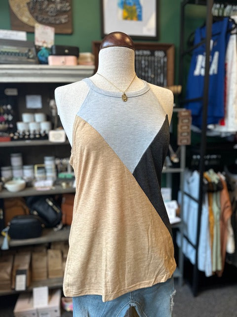 $10 Rack - Beige Color Block Tank Top