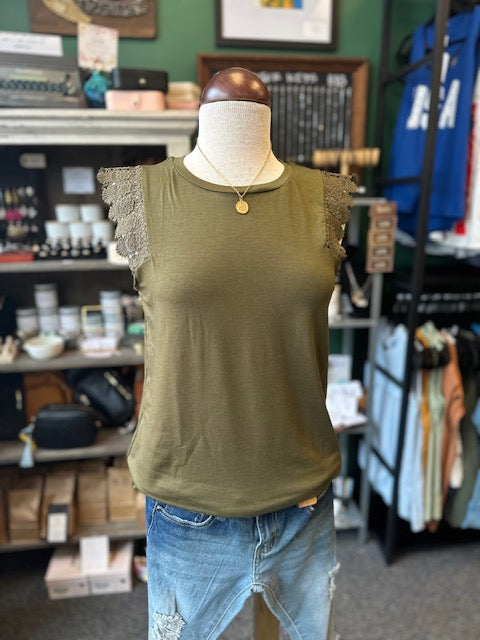 Olive Lace Sleeve Top