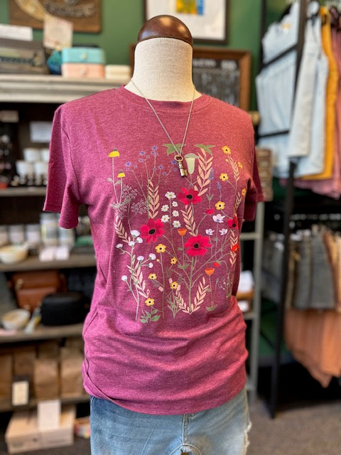 Sale - Spring Floral Wildflowers Graphic Print Basic T-shirt Tee