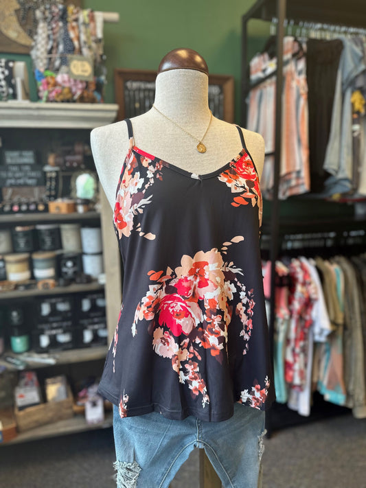 $10 Rack - Black Floral Tank Top